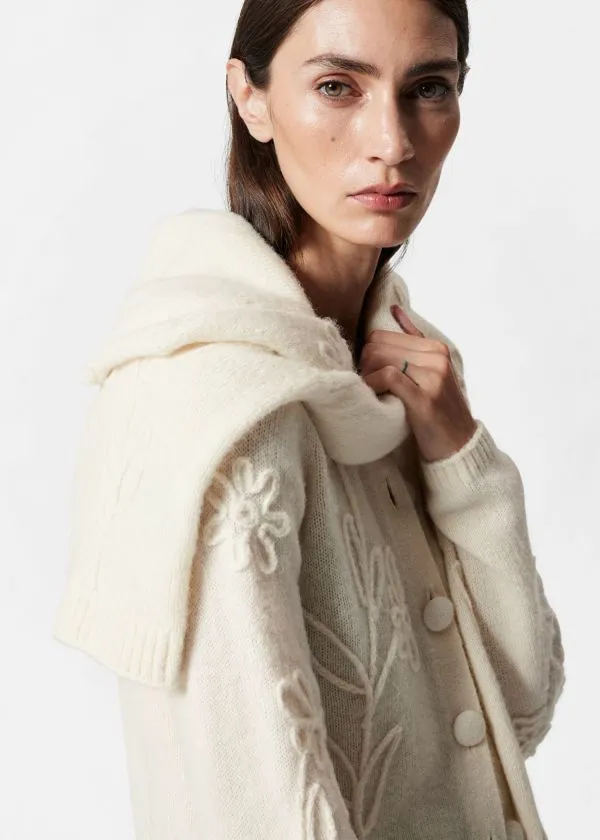 and Other Stories FloralAppliqu Knit Cardigan Ivory Women Knitwear