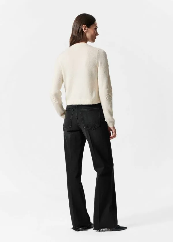 and Other Stories FloralAppliqu Knit Cardigan Ivory Women Knitwear