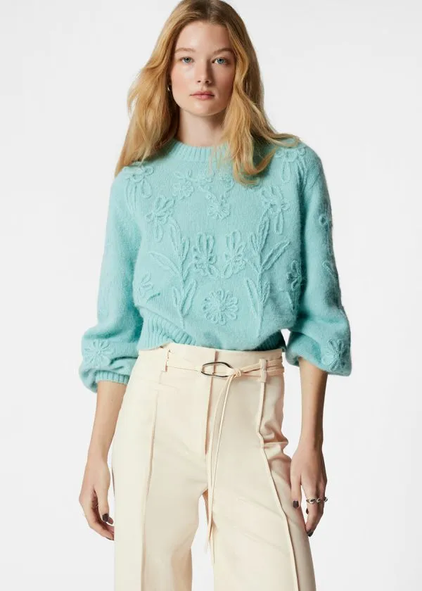 and Other Stories FloralAppliqu Knit Jumper Pale Green Women Knitwear