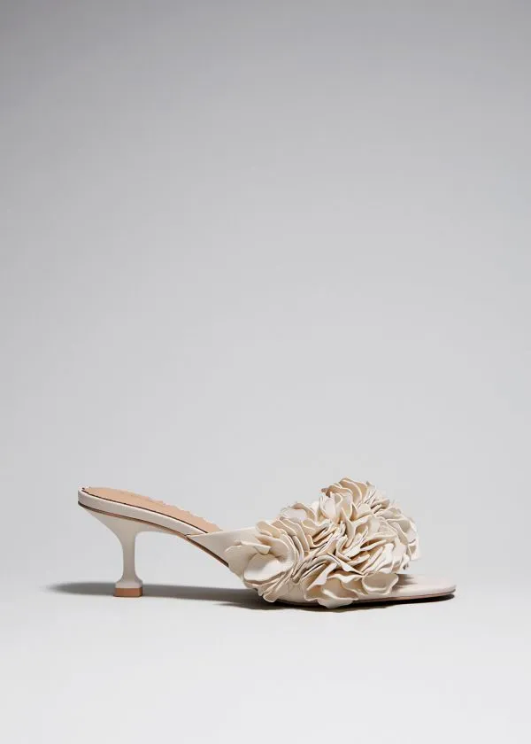 and Other Stories Floral Appliqu Leather Mules Cream Women Sandals