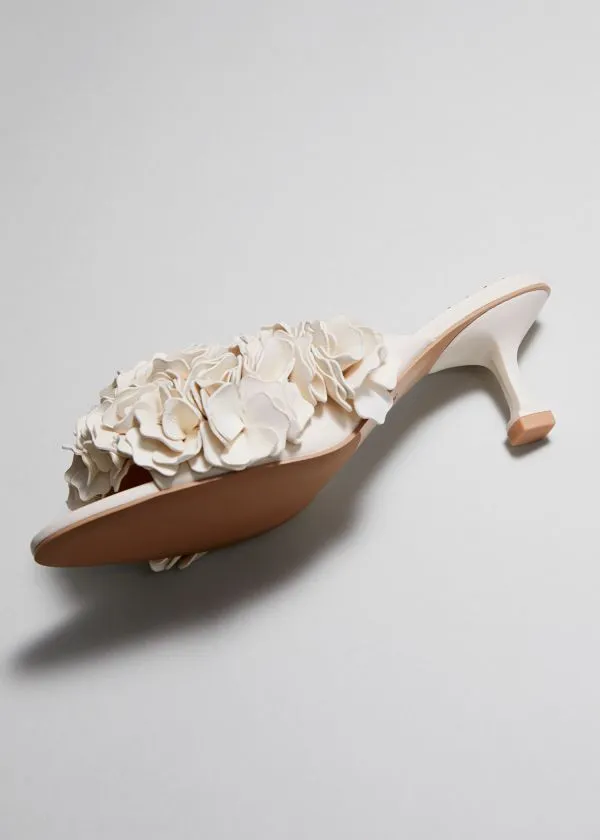 and Other Stories Floral Appliqu Leather Mules Cream Women Sandals