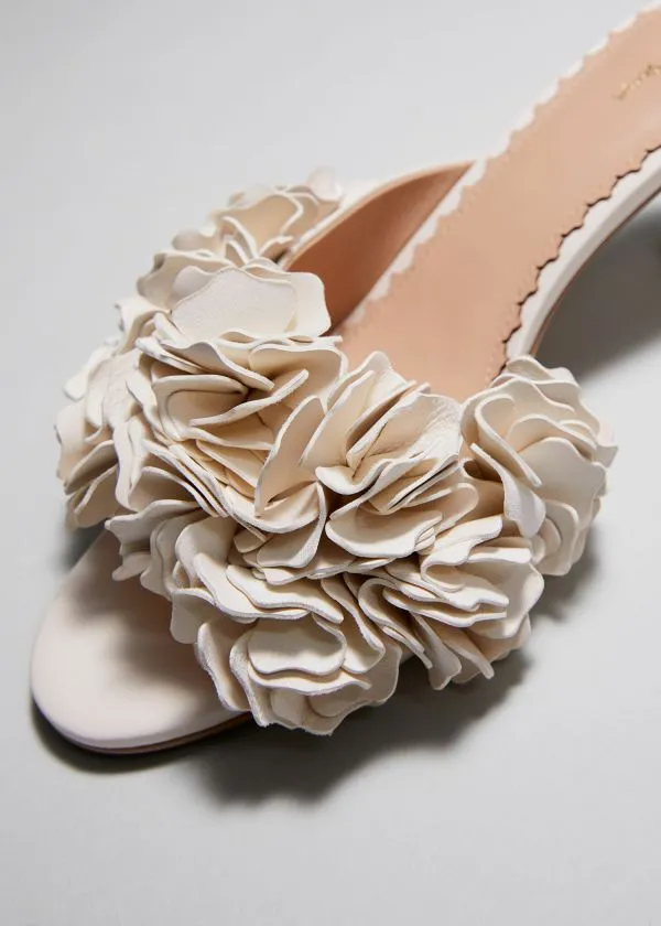 and Other Stories Floral Appliqu Leather Mules Cream Women Sandals
