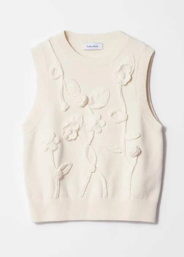 and Other Stories FloralAppliqu Sweater Vest Cream Women Knitwear