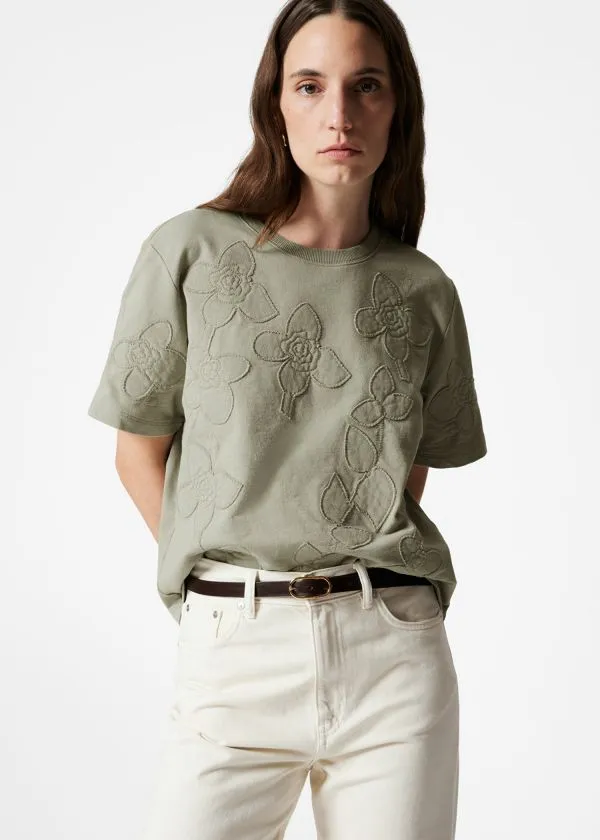 and Other Stories FloralAppliqu TShirt Khaki Women Tops and Tshirts