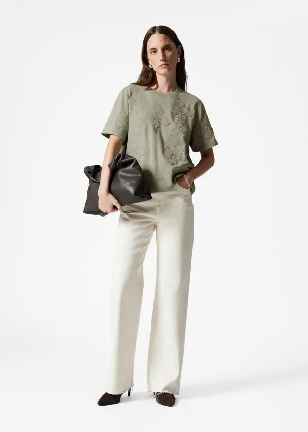 and Other Stories FloralAppliqu TShirt Khaki Women Tops and Tshirts