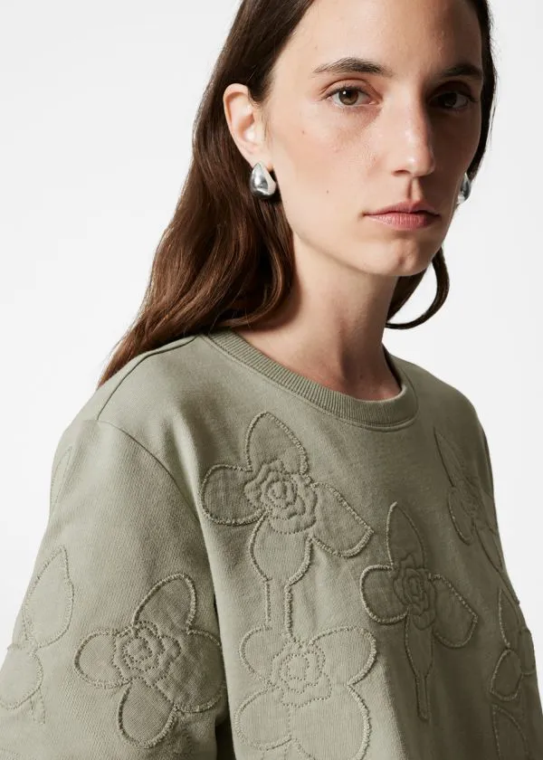 and Other Stories FloralAppliqu TShirt Khaki Women Tops and Tshirts