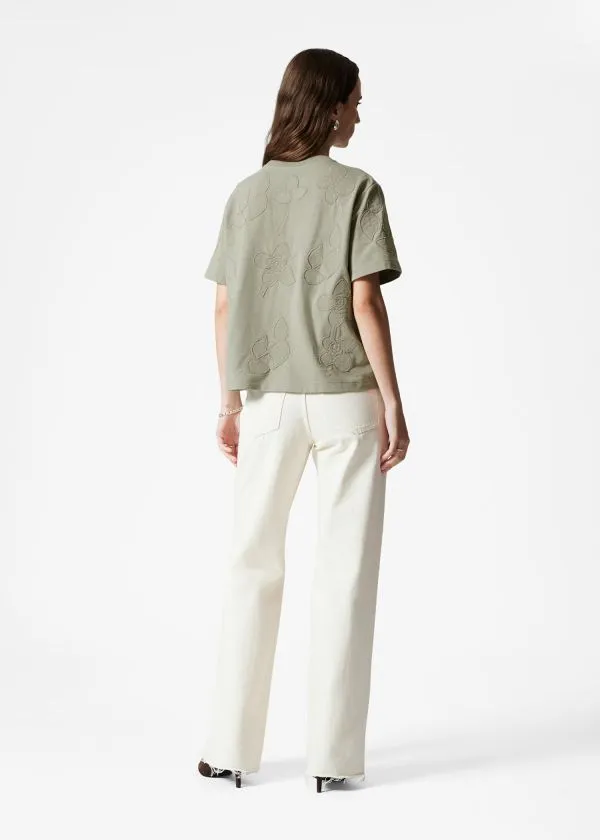 and Other Stories FloralAppliqu TShirt Khaki Women Tops and Tshirts