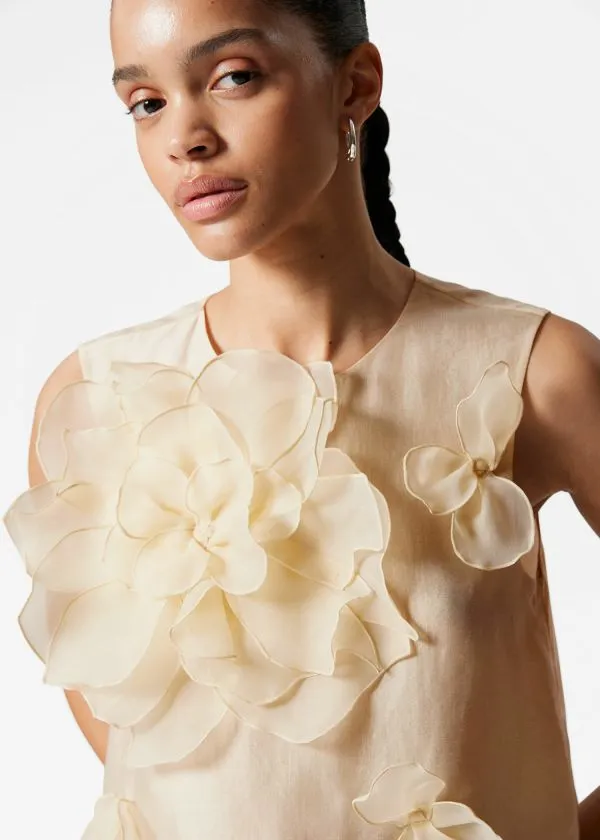 and Other Stories FloralAppliqu Top Beige Women Tops and Tshirts