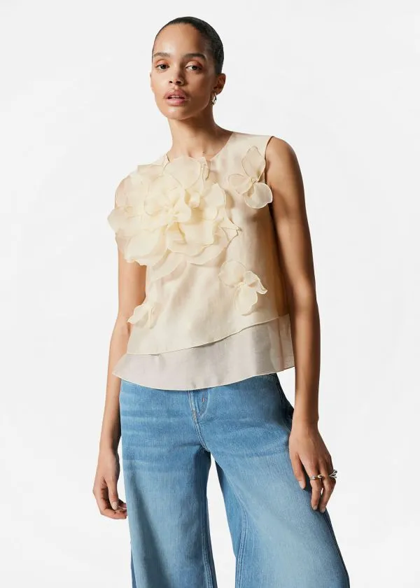 and Other Stories FloralAppliqu Top Beige Women Tops and Tshirts