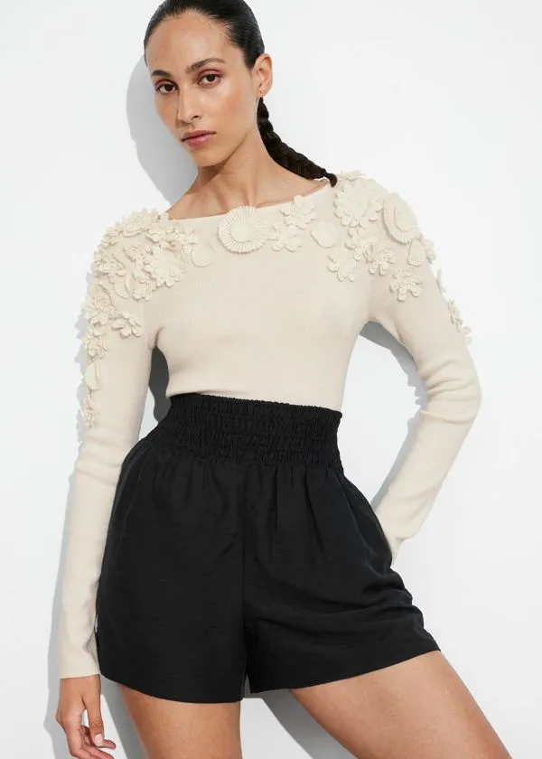 and Other Stories FloralAppliqu Wool Top Cream Women Knitwear and Other Stories FloralAppliqu Wool Top Cream Women Knitwear