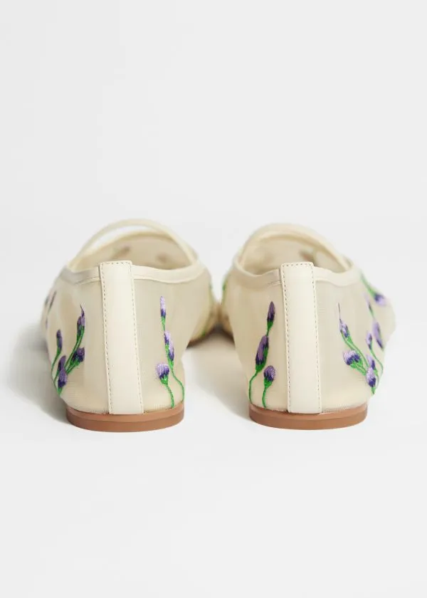 and Other Stories FloralEmbroidered Ballet Flats Dusty White Women Ballerinas and Other Stories FloralEmbroidered Ballet Flats Dusty White Women Ballerinas