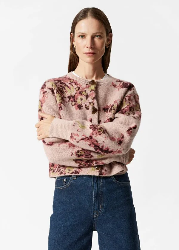 and Other Stories FloralJacquard Cardigan Beigeandpink Women Cardigans