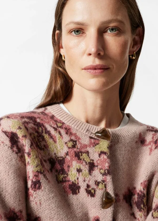 and Other Stories FloralJacquard Cardigan Beigeandpink Women Cardigans