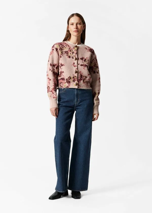 and Other Stories FloralJacquard Cardigan Beigeandpink Women Cardigans