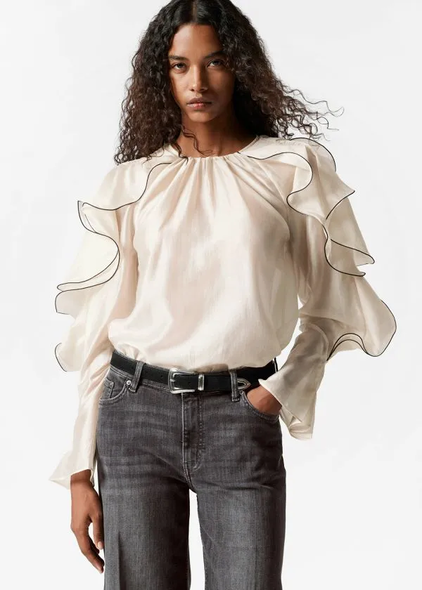 and Other Stories Flounced Blouse Cream Women Blouses and Shirts