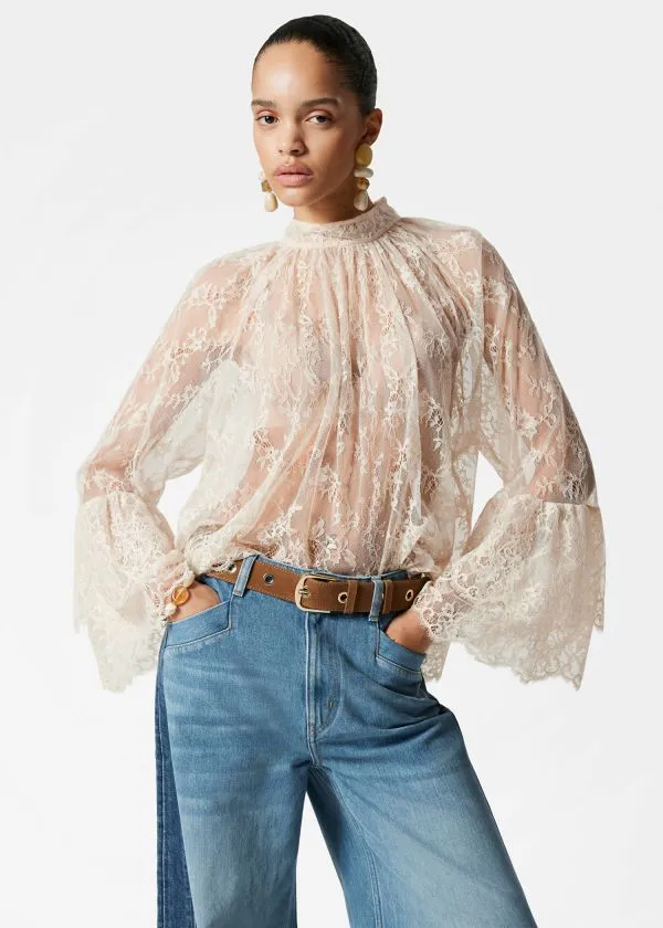 and Other Stories Flounced Lace Blouse Cream Women Blouses and Shirts