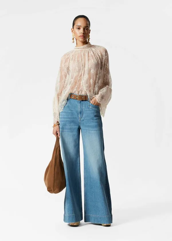and Other Stories Flounced Lace Blouse Cream Women Blouses and Shirts