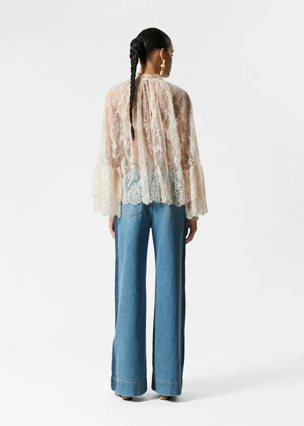 and Other Stories Flounced Lace Blouse Cream Women Blouses and Shirts
