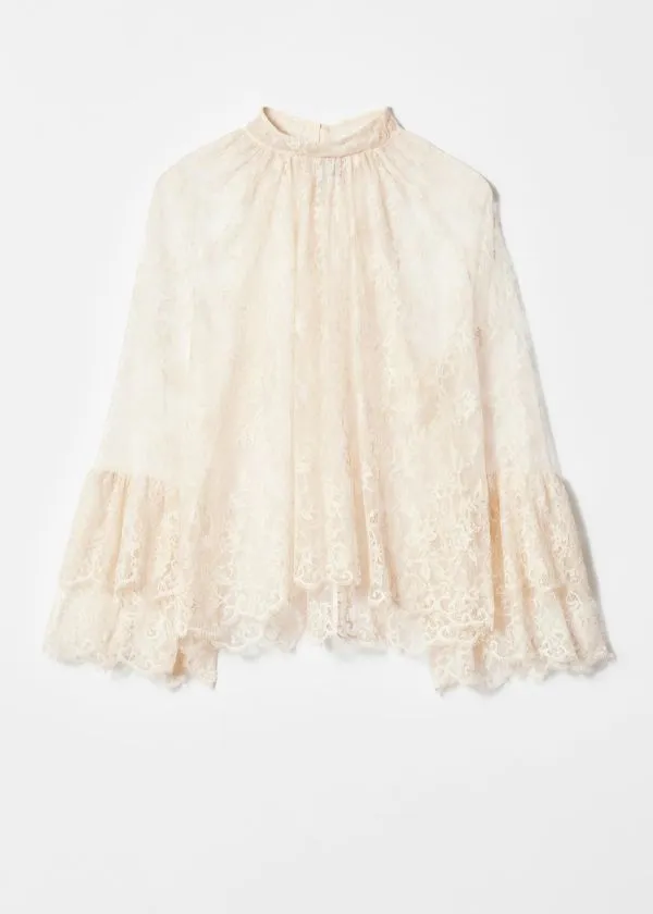and Other Stories Flounced Lace Blouse Cream Women Blouses and Shirts