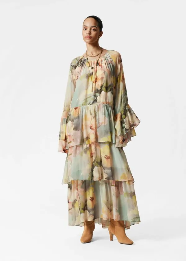and Other Stories Flounced Maxi Dress Green Floral Women Dresses