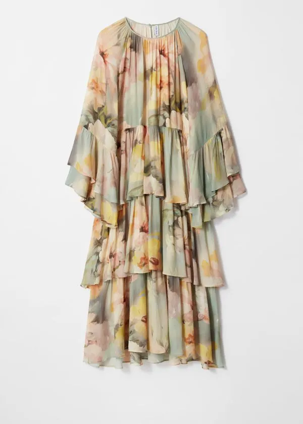 and Other Stories Flounced Maxi Dress Green Floral Women Dresses