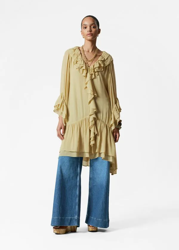 and Other Stories Flounced Mini Dress Yellow Women Dresses