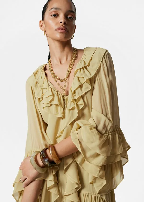 and Other Stories Flounced Mini Dress Yellow Women Dresses