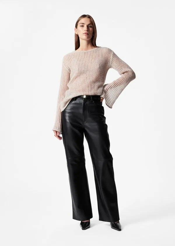 and Other Stories FlutedTrim RibbedKnit Top Beige Women Knitwear