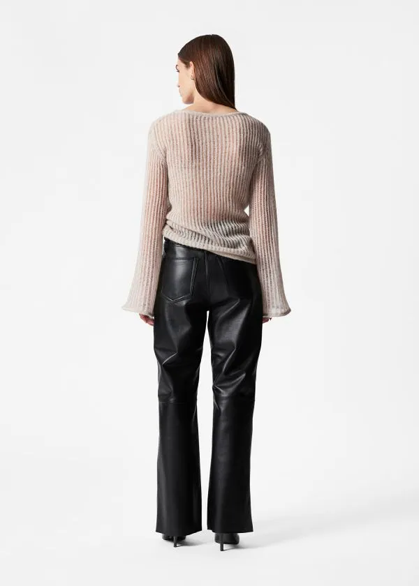 and Other Stories FlutedTrim RibbedKnit Top Beige Women Knitwear