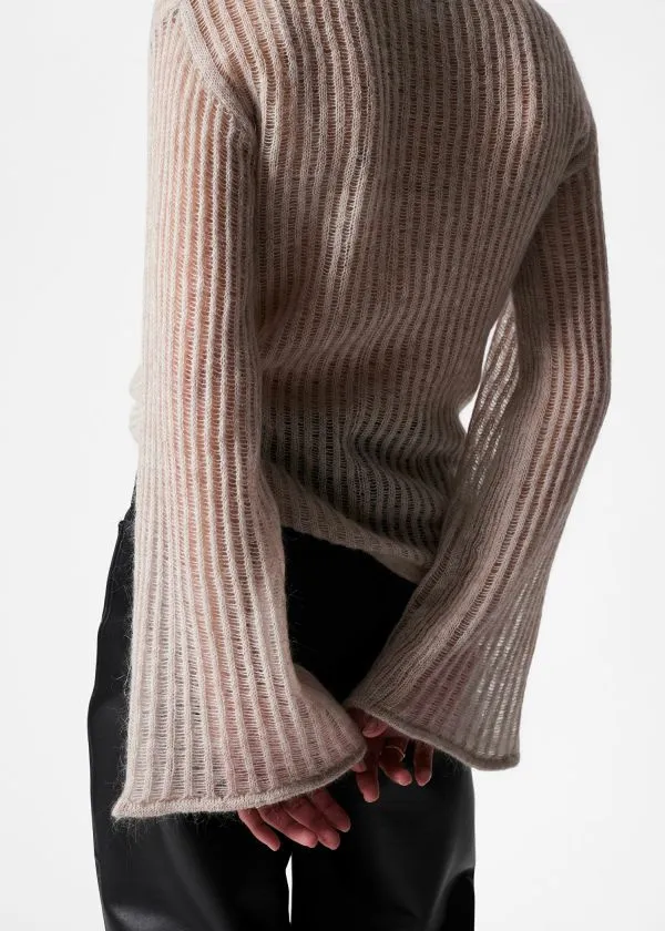 and Other Stories FlutedTrim RibbedKnit Top Beige Women Knitwear