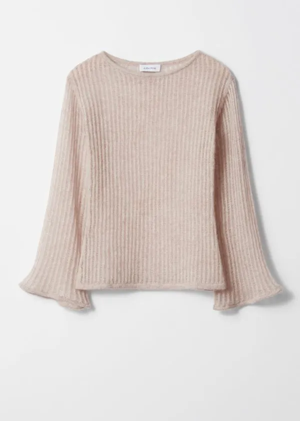 and Other Stories FlutedTrim RibbedKnit Top Beige Women Knitwear