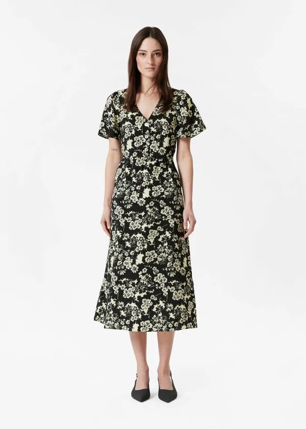 and Other Stories FlutterSleeve Midi Dress Black Print Women Dresses