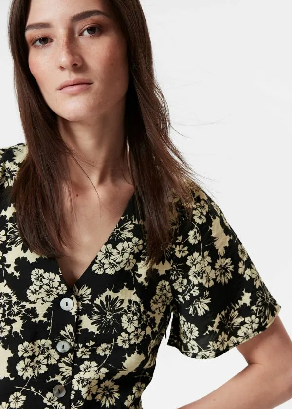 and Other Stories FlutterSleeve Midi Dress Black Print Women Dresses