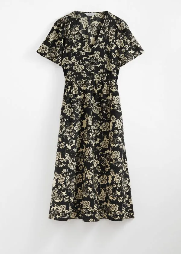 and Other Stories FlutterSleeve Midi Dress Black Print Women Dresses