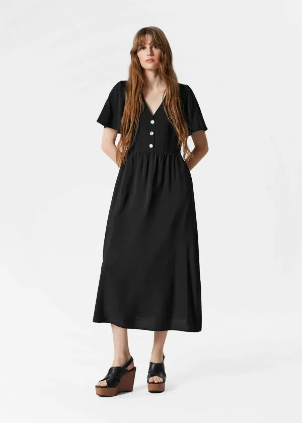 and Other Stories FlutterSleeve Midi Dress Black Women Dresses