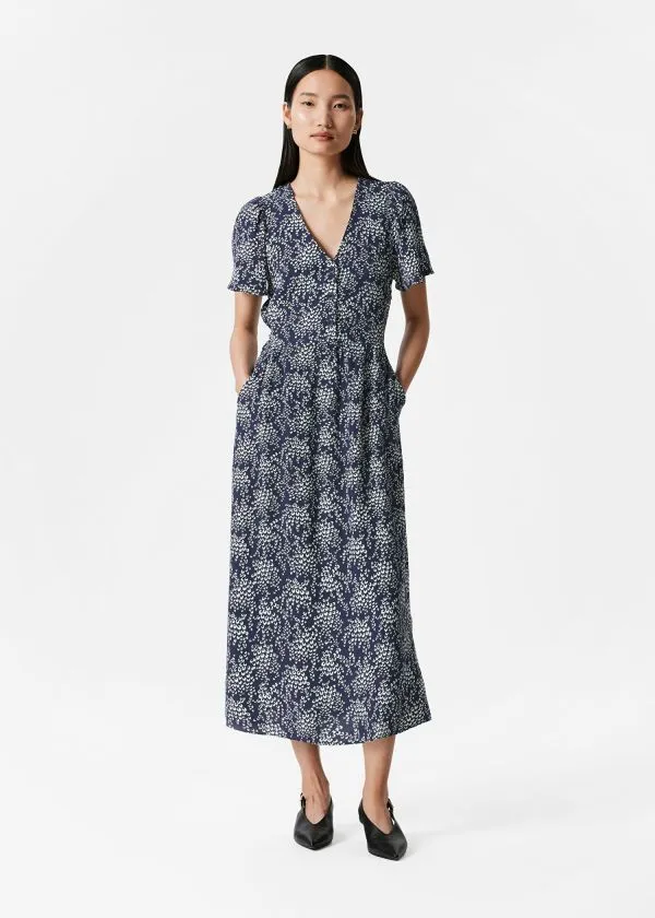 and Other Stories FlutterSleeve Midi Dress Navy Print Women Dresses
