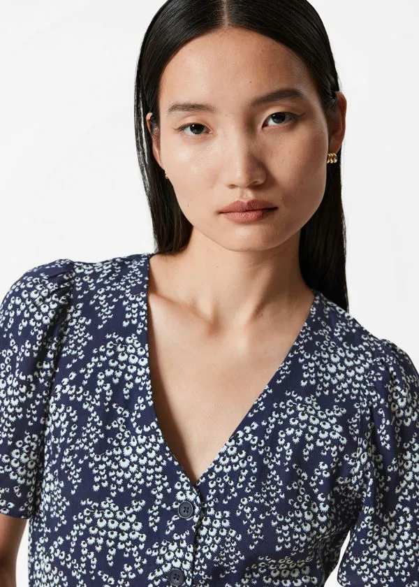 and Other Stories FlutterSleeve Midi Dress Navy Print Women Dresses