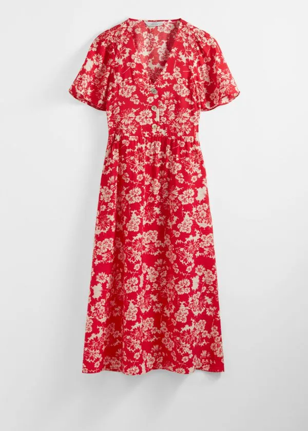 and Other Stories FlutterSleeve Midi Dress Redandwhite Women Dresses