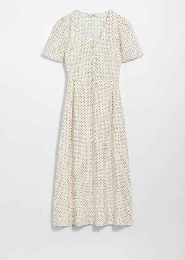 and Other Stories FlutterSleeve Midi Dress White Print Women Dresses