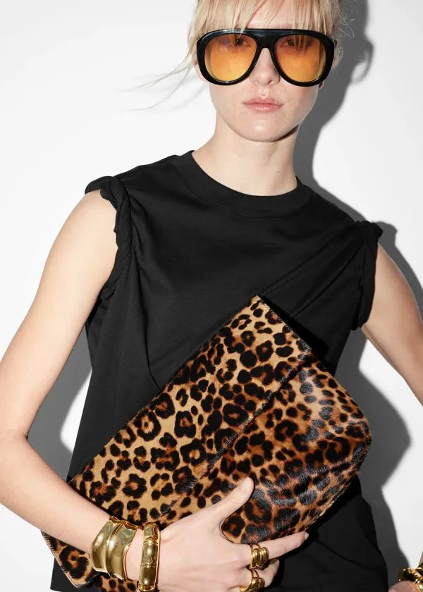and Other Stories Folded LeopardPrint Clutch Leopard Women Shoulder Bags