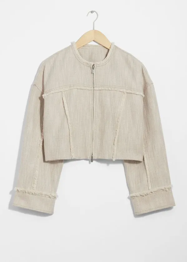 and Other Stories Frayed LinenBlend Jacket Beige Women Jackets and Coats