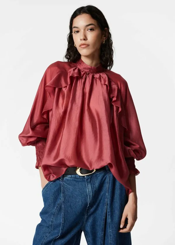 and Other Stories Frilled Blouse Dark Red Women Blouses and Shirts