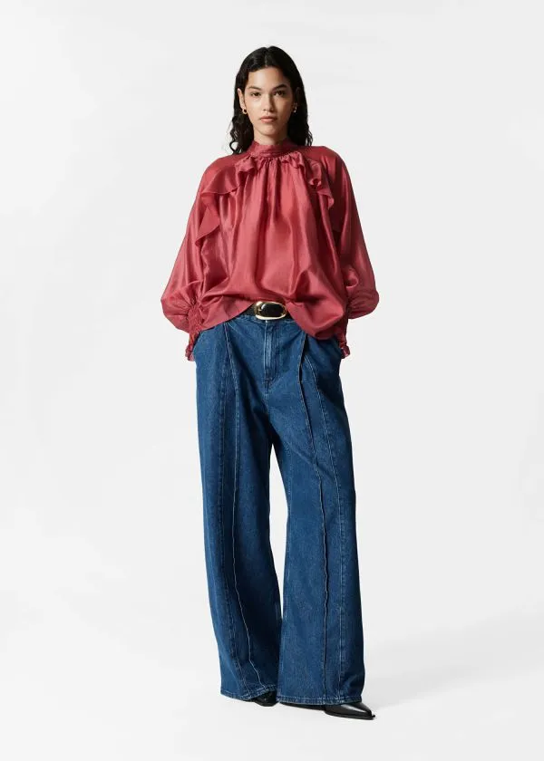 and Other Stories Frilled Blouse Dark Red Women Blouses and Shirts