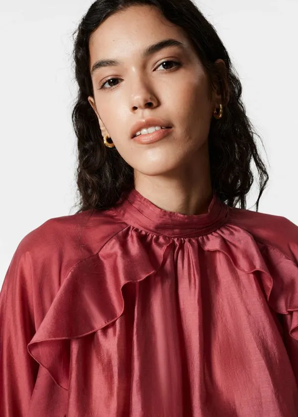 and Other Stories Frilled Blouse Dark Red Women Blouses and Shirts