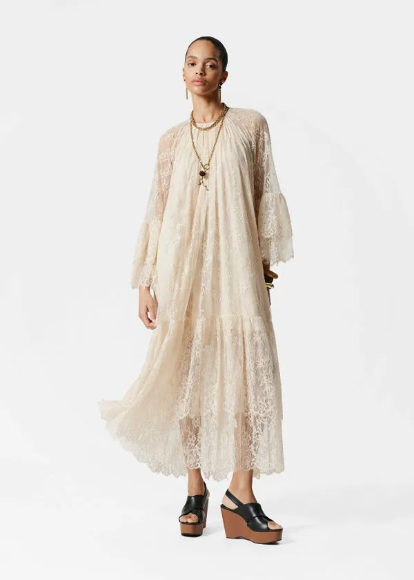 and Other Stories Frilled Lace Maxi Dress Cream Women Dresses