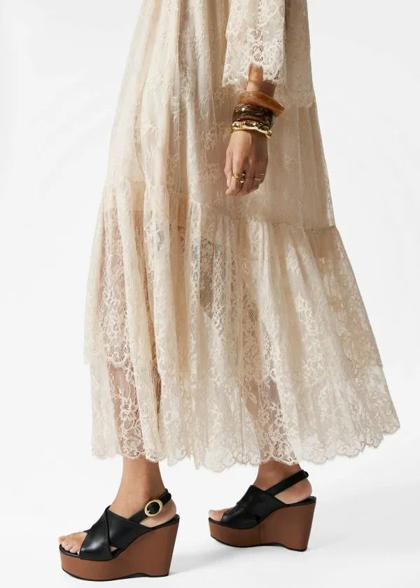 and Other Stories Frilled Lace Maxi Dress Cream Women Dresses
