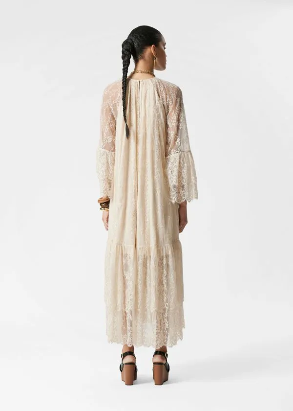 and Other Stories Frilled Lace Maxi Dress Cream Women Dresses