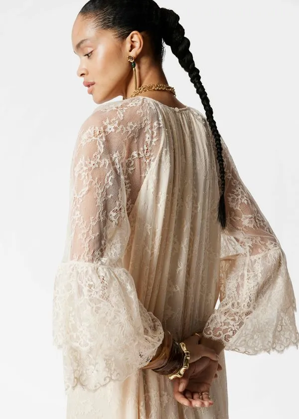 and Other Stories Frilled Lace Maxi Dress Cream Women Dresses