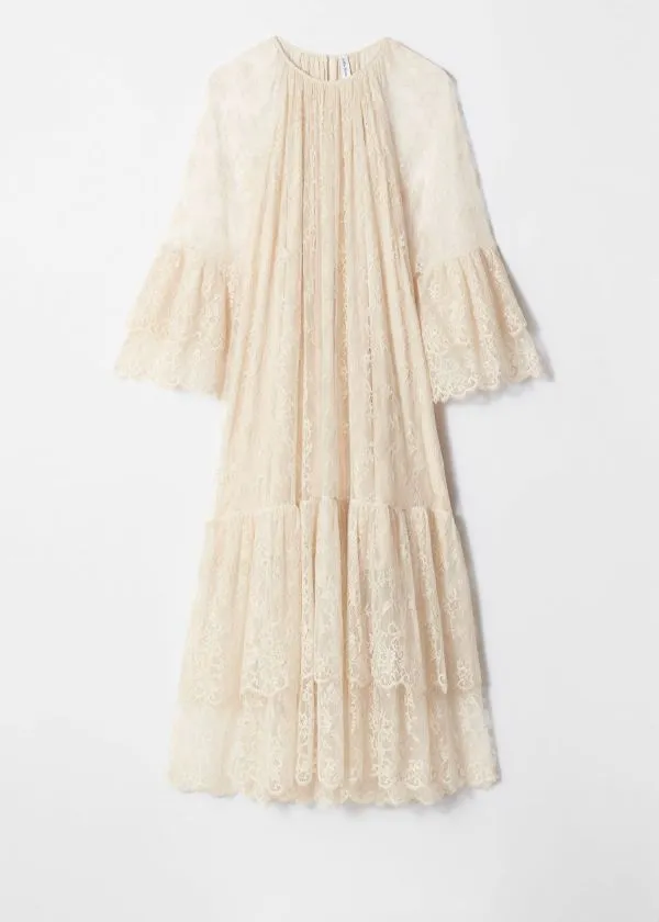 and Other Stories Frilled Lace Maxi Dress Cream Women Dresses