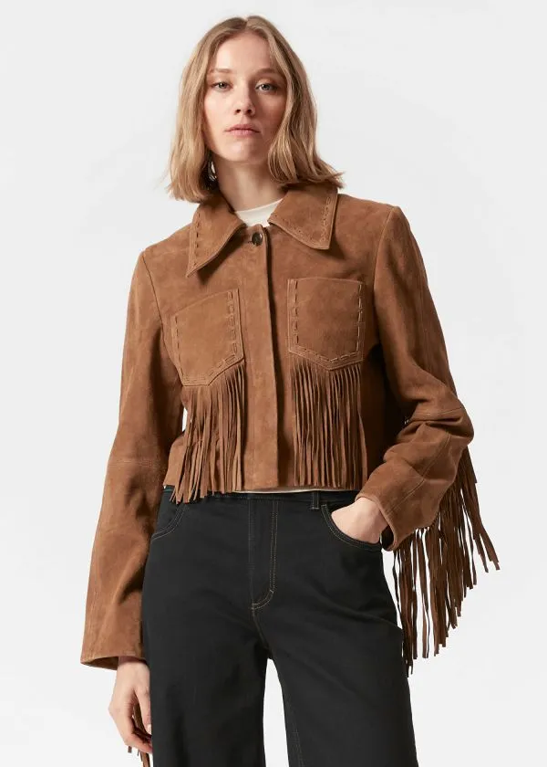 and Other Stories Fringe Suede Jacket Brown Women Jackets and Coats